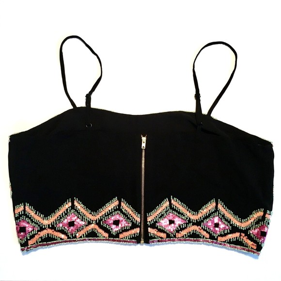 NWT Asos New Look Premium Crop Top Black Beaded Sequins US 12/UK 16/EU 44 - Picture 2 of 6